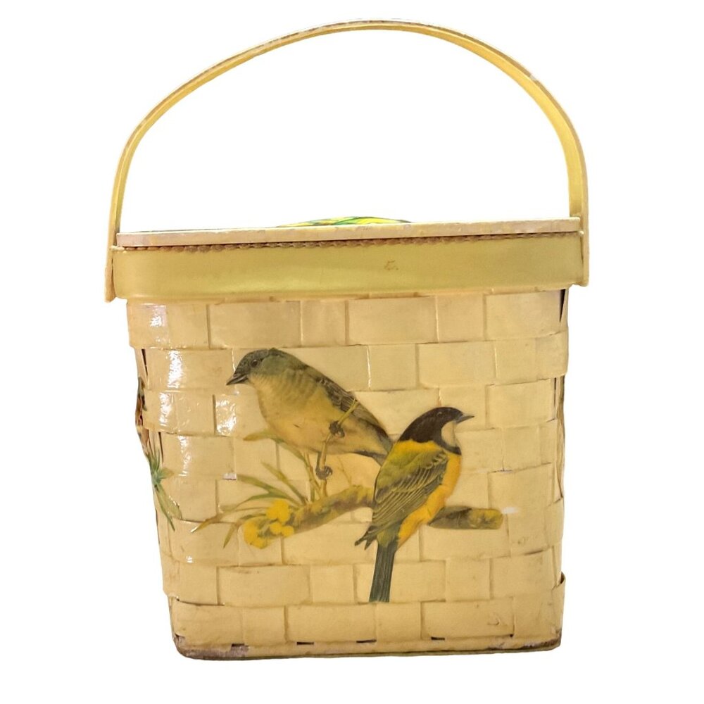 Vtg 1960 Annie Laurie Basket Purse Satchel Birds Handmade Palm Beach Florida